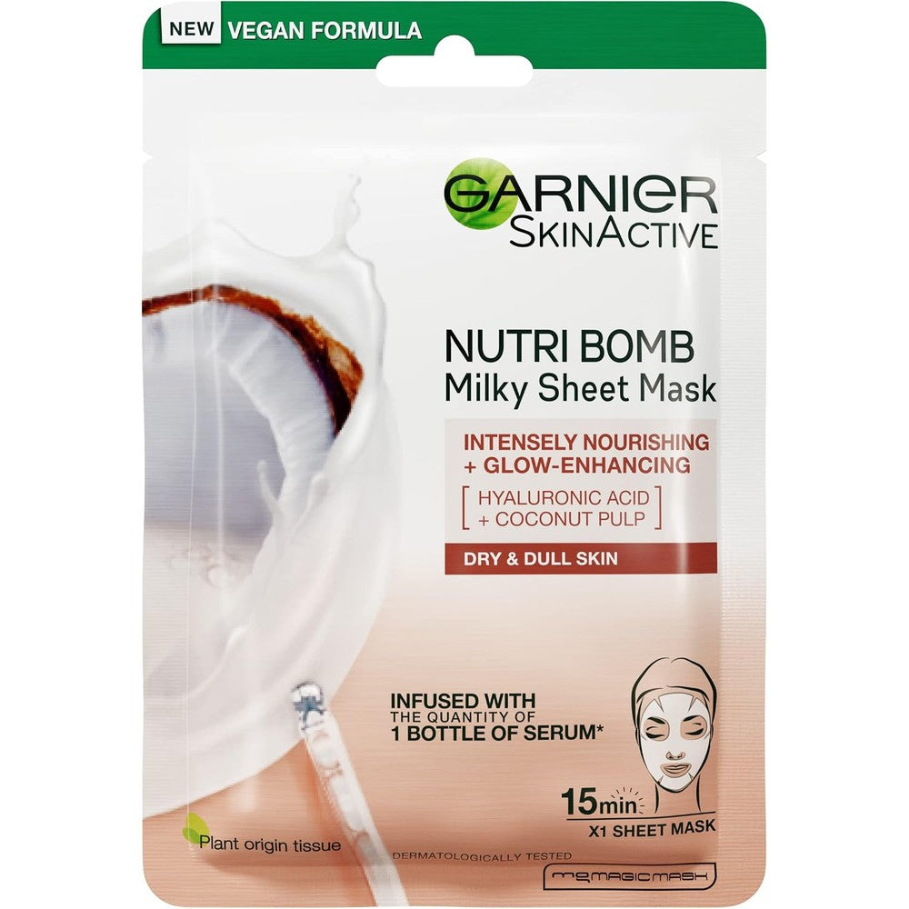 Garnier Nutri Bomb Milky Face Sheet Mask Coconut And Hyaluronic Acid For Hydrated Glowing Skin 28 Grams