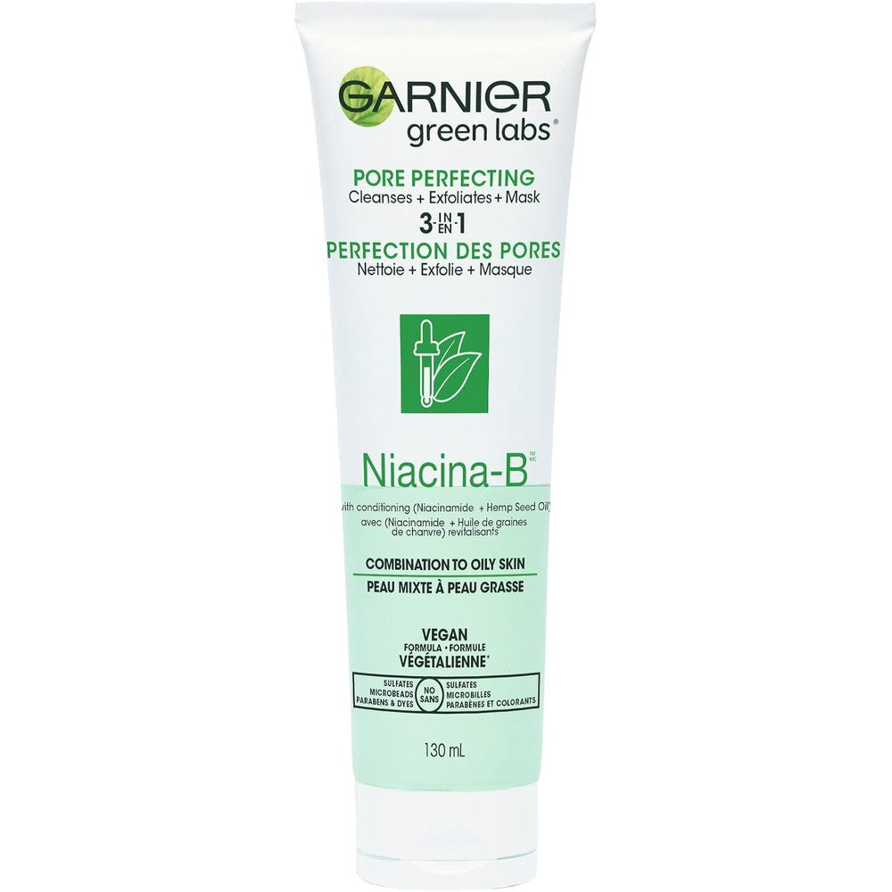 Garnier SkinActive Green Labs Canna-B Pore Perfecting 3-in-1 Face Wash Exfoliator And Mask With Niacinamide And Cannabis Sativa Seed Oil 4.4 Fluid ...