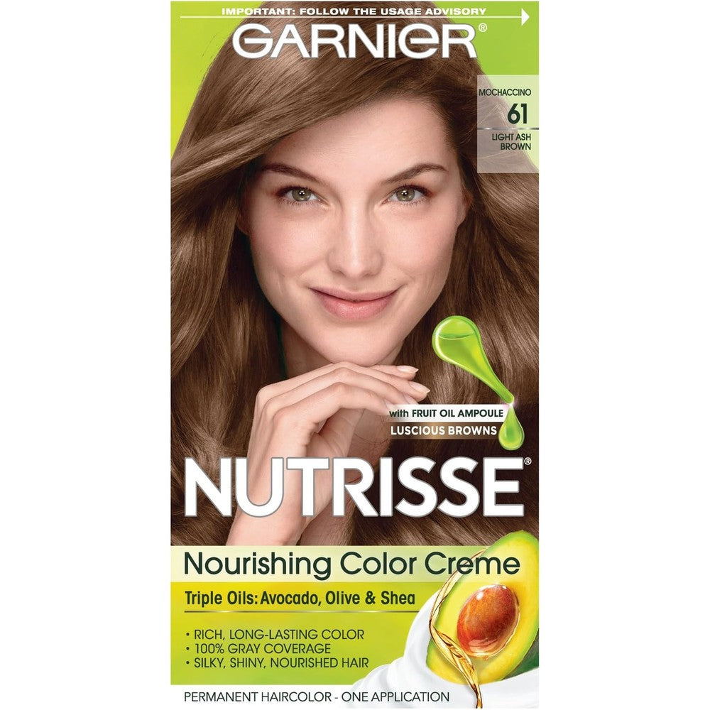 Garnier Nutrisse Nourishing Hair Color Creme Light Ash Brown Mochaccino 61 Permanent Dye Kit