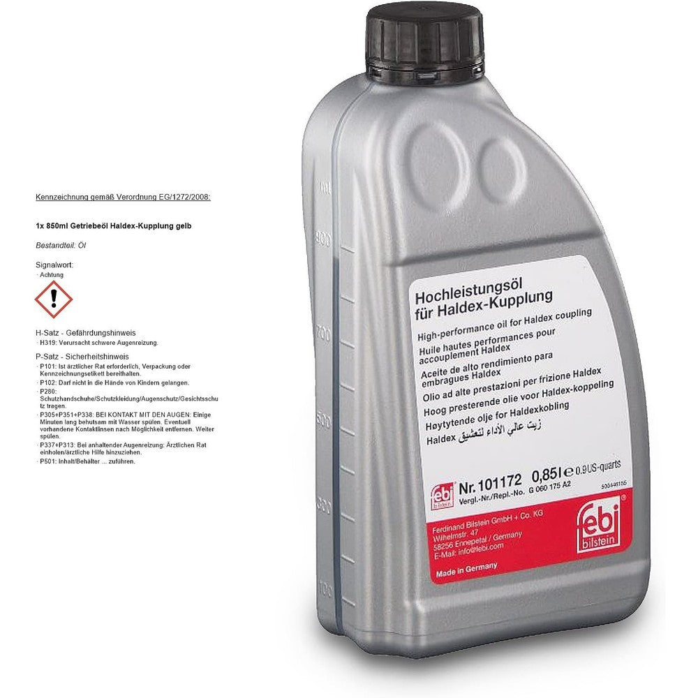 Febi Bilstein High Performance Transmission Lubricant Yellow Haldex Generation Two Three Four Five All Wheel Drive Coupling Oil 850 Milliliters
