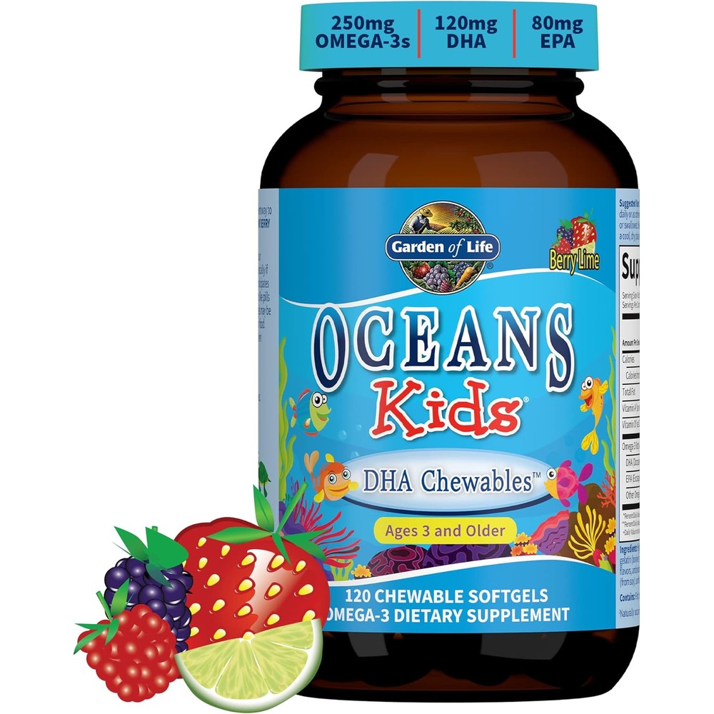 Garden of Life Oceans Kids DHA Chewables Berry Lime Flavor 120 Chewable Softgels