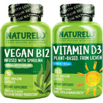 NATURELO Plant-Based Vitamin D3 From Lichen 180 Mini Capsules and Vegan B12 1000 mcg Methylcobalamin 90 Capsules Bundle