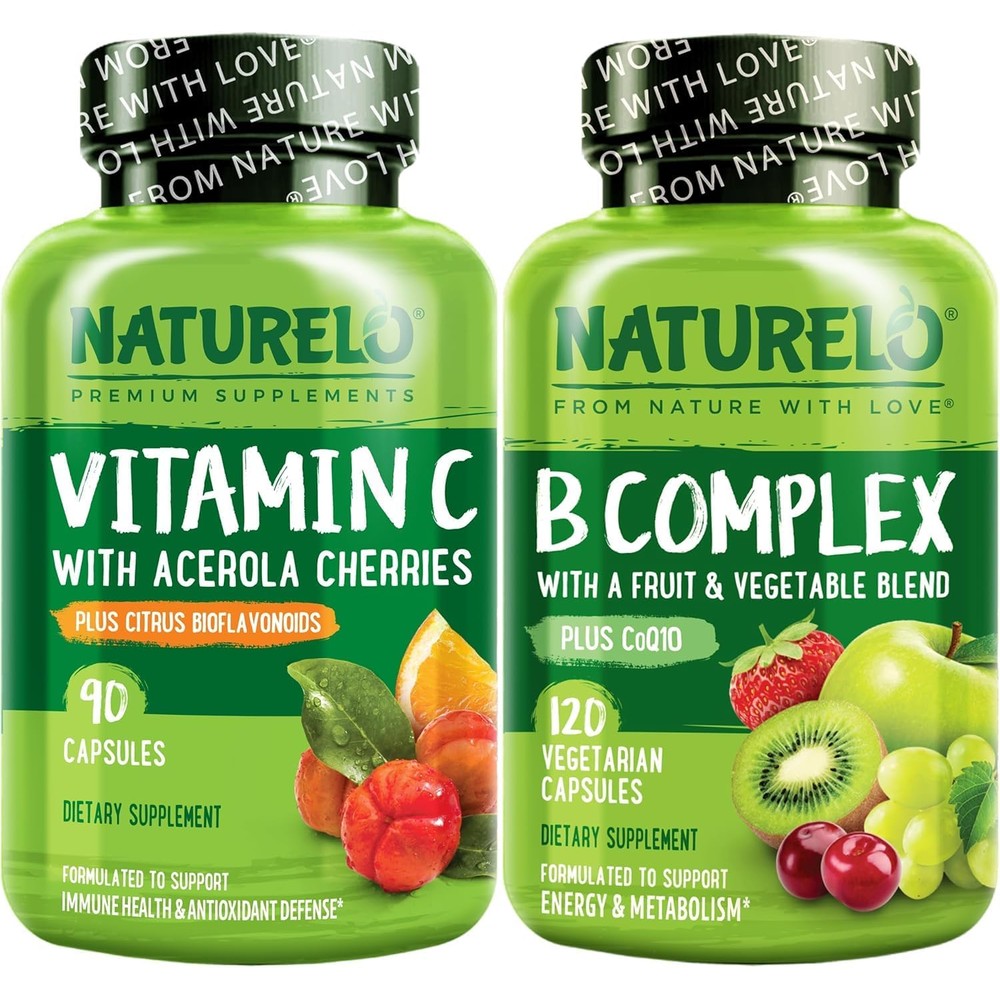 Naturelo Vitamin C Capsules 90 Count And Vitamin B Complex 120 Count Bundle