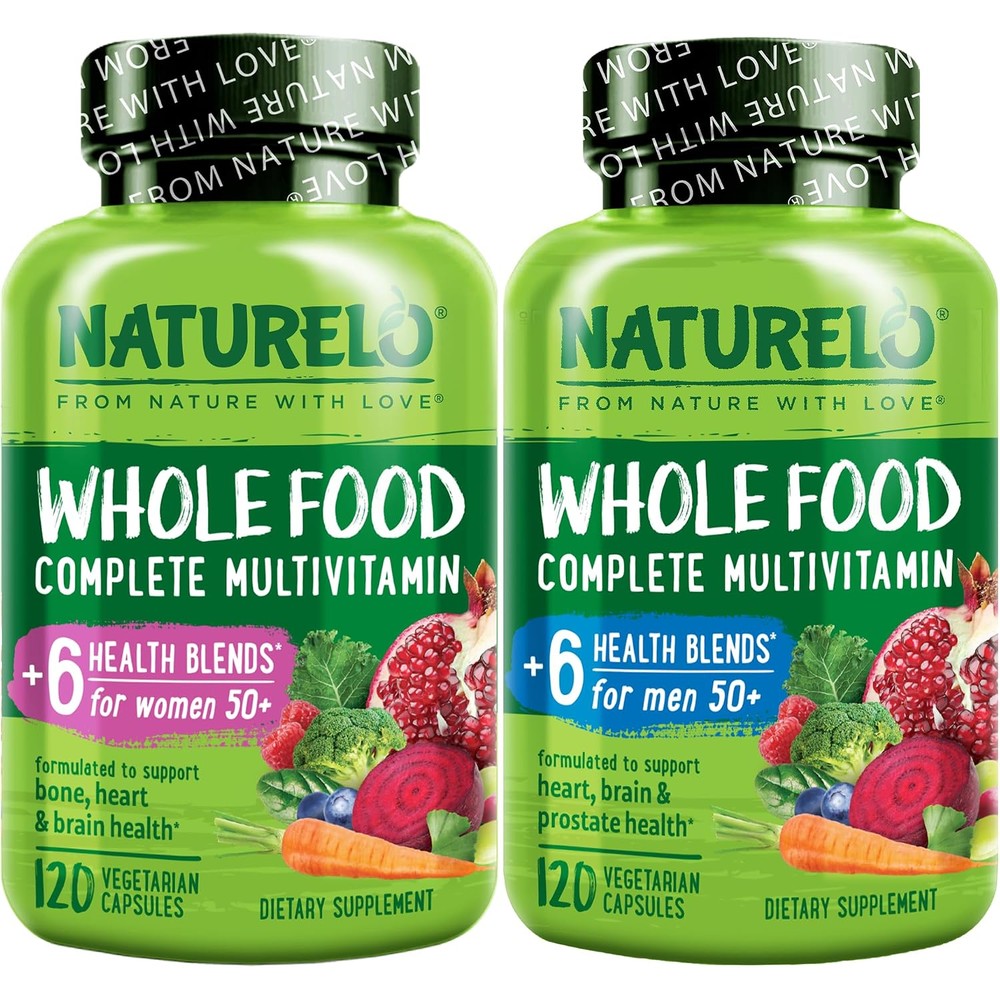 Naturelo Whole Food Multivitamin For Women 50+ Iron Free And Men 50+ Bundle 240 Vegan Capsules
