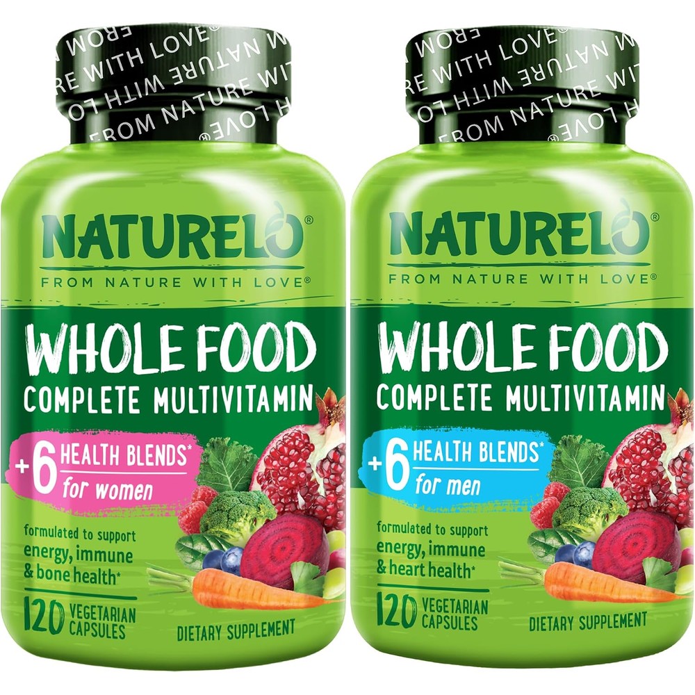 NATURELO Whole Food Multivitamin For Women And Men Bundle 120 Capsules Each