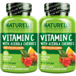 NATURELO Vitamin C with Organic Acerola Cherry Extract and Citrus Bioflavonoids Vegan Supplement Immune Support 500 Milligrams 180 Capsules Pack of 2