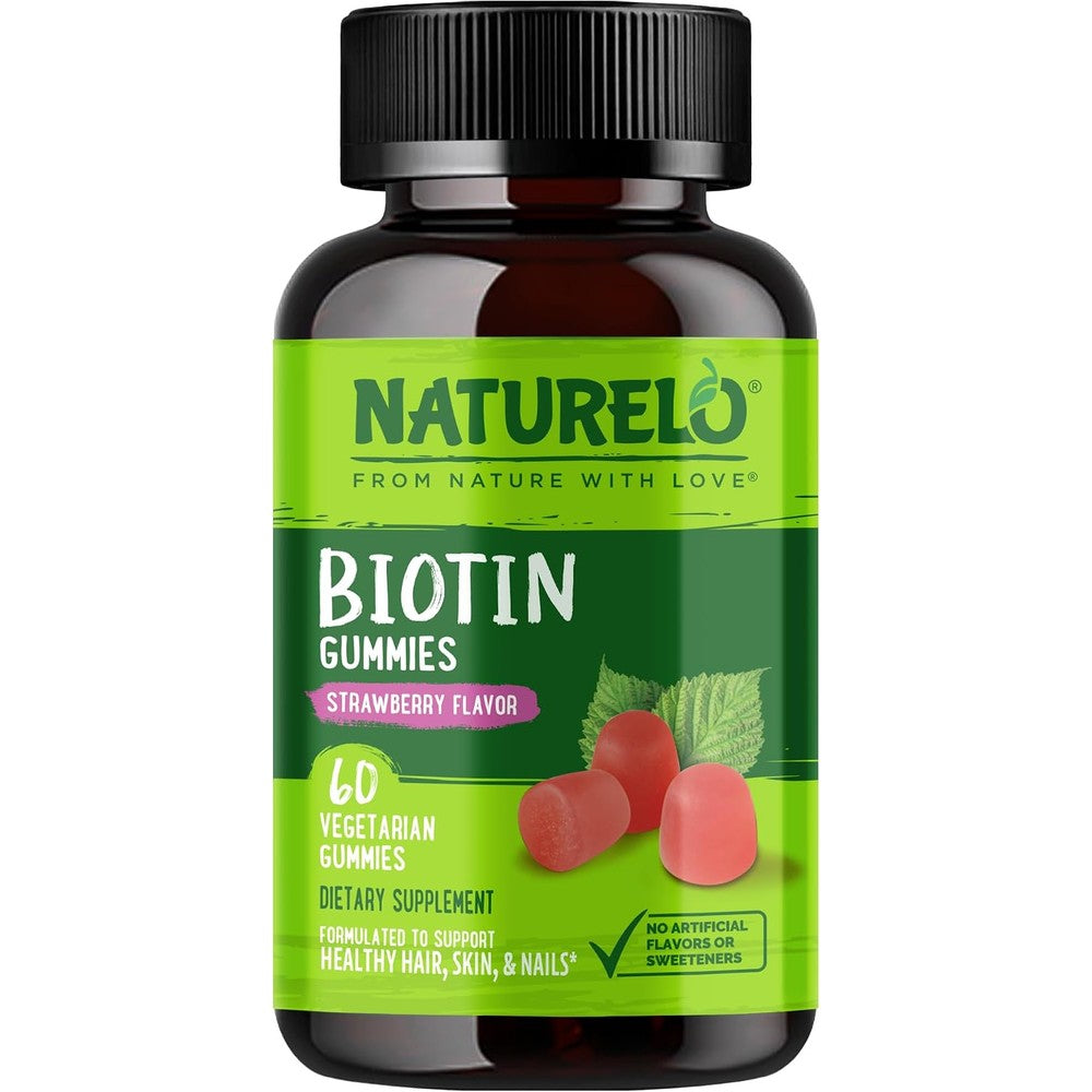 Naturelo Biotin Gummies Supports Healthy Hair Skin And Nails High Potency 2500 Micrograms Non Gmo Gluten Free 60 Count Strawberry Flavor