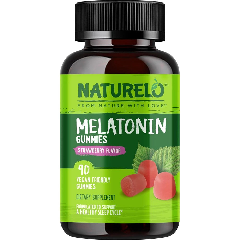 Naturelo Melatonin Gummies Strawberry Flavor Non-GMO Gluten-Free Gentle Sleep Supplement 90 Vegetarian Gummies