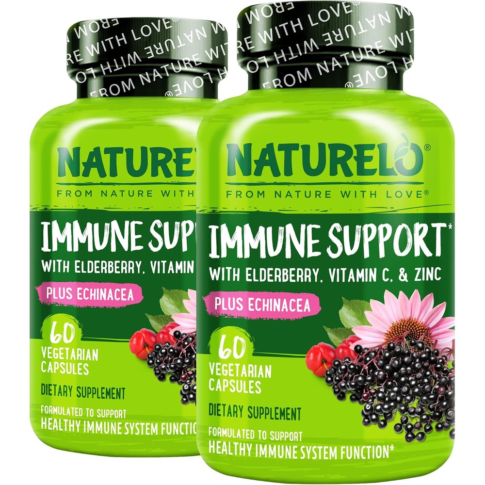 NATURELO Immune Support Vitamin C Elderberry Zinc And Echinacea Natural Immunity Boost 60 Vegan Capsules Pack Of 2