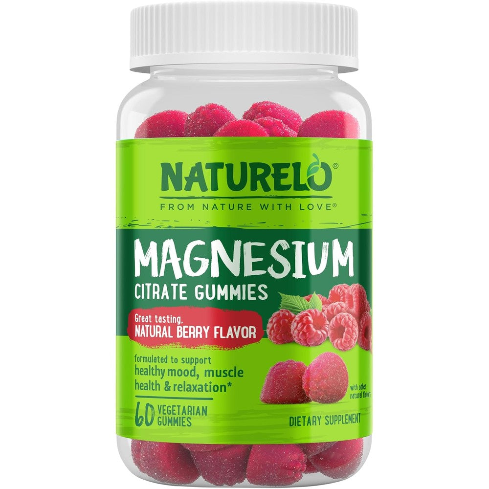 Naturelo Magnesium Citrate Gummies For Calm Relaxation Support Natural Berry Flavor 60 Vegetarian Gummies