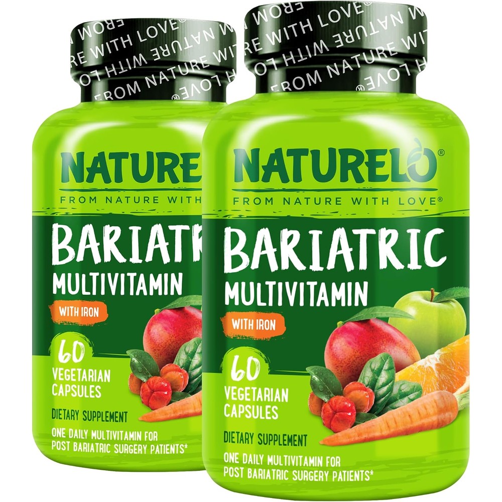 Naturelo Bariatric Multivitamin One Daily With Iron Supplement For Post Gastric Bypass Surgery Patients Natural Whole Food Nutrition 60 Veggie Caps...