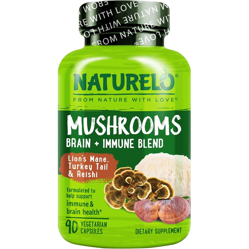 NATURELO Mushroom Supplement Brain And Immune Support Capsules 90 Count