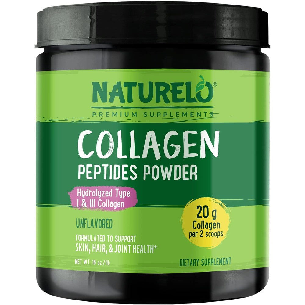 Naturelo Collagen Peptide Powder Hydrolyzed Collagen Type I And Type III Skin Hair And Joint Health Unflavored 16 Ounces 45 Servings