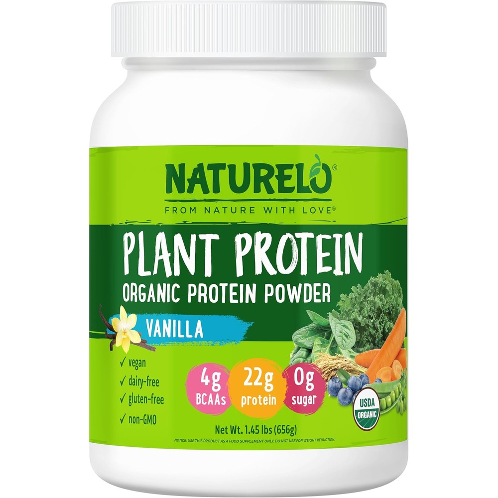 Naturelo Plant Protein Powder Vanilla 22 Grams Protein Non GMO Vegan 20 Servings