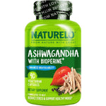 Naturelo Ashwagandha Organic Root Powder Natural Herbs Supplement With Black Pepper Extract 90 Vegan Capsules