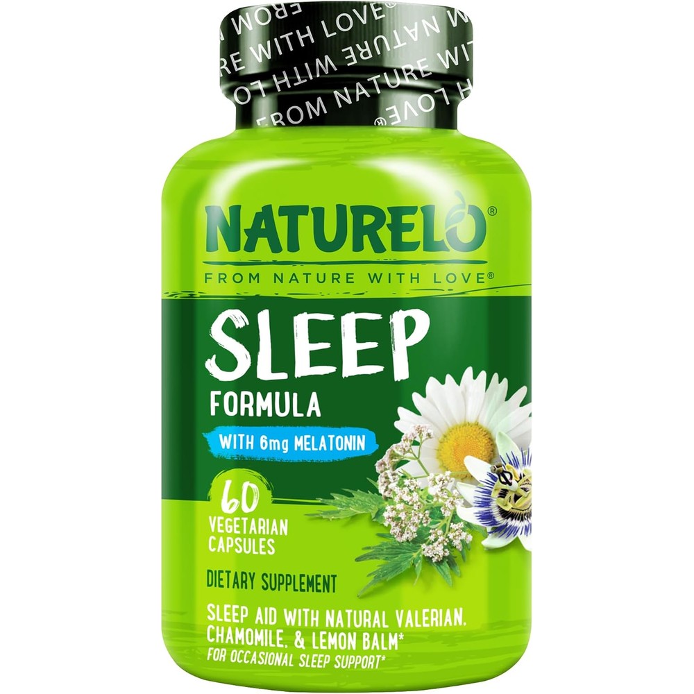 Naturelo Sleep Aid With Melatonin Magnesium GABA Valerian Root Lemon Balm Chamomile Herbal Extracts Plant-Based Sleeping Aid 60 Vegan Capsules