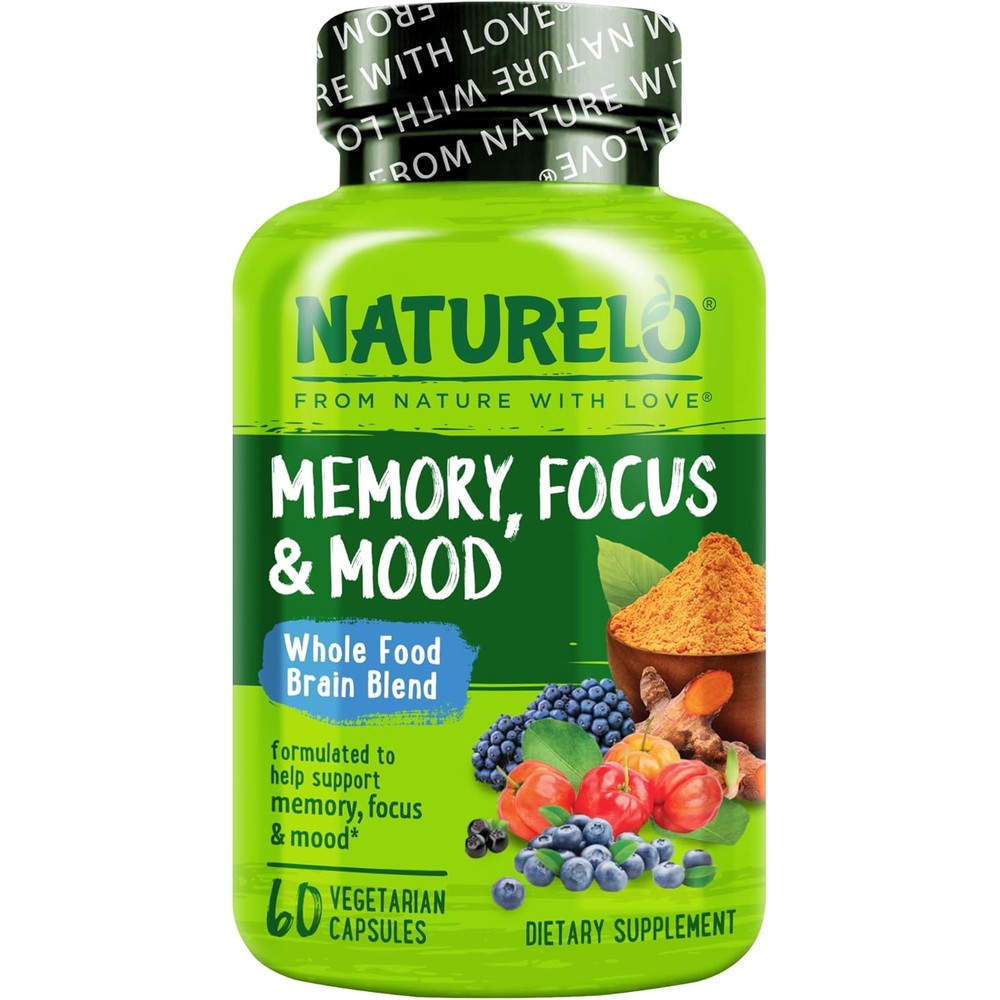 NATURELO Whole Food Brain Supplement - Brain Health Supplements for Memory And Focus Support - 60 Vegetarian Capsules