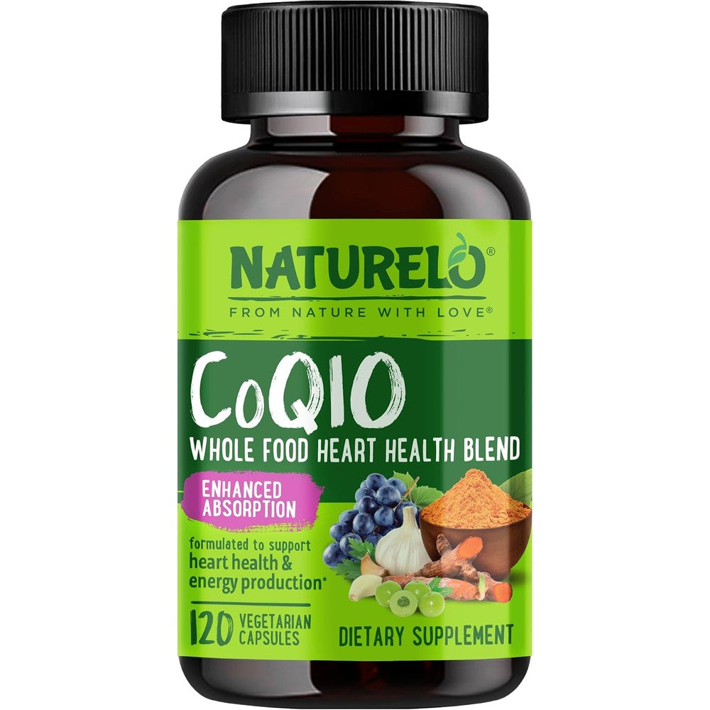 Naturelo Whole Food CoQ10 Supplement 100 Milligrams Heart Health Blend 120 Vegetarian Capsules
