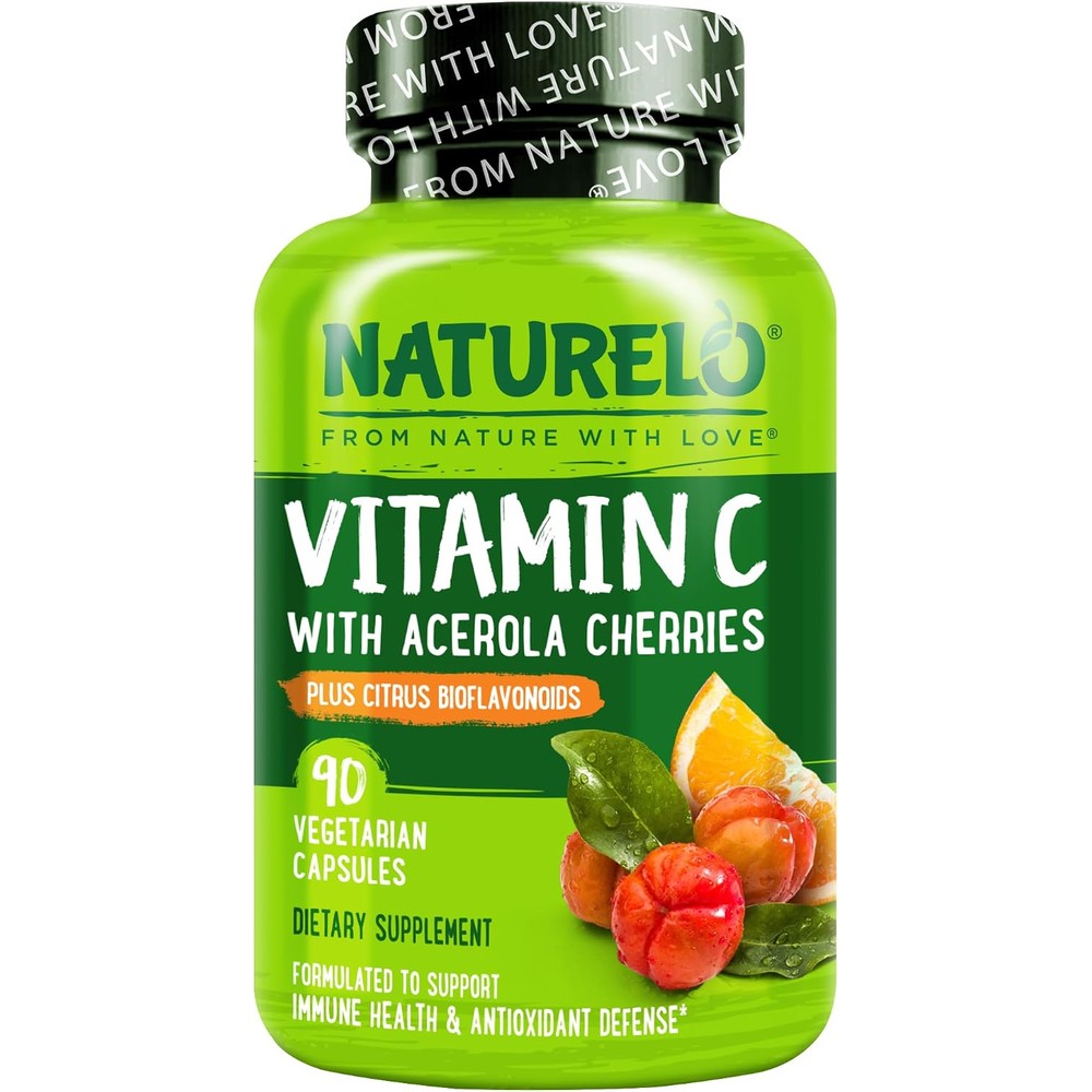 Naturelo Vitamin C With Organic Acerola Cherry Extract And Citrus Bioflavonoids Vegan Immune Support Supplement 500 Milligrams 90 Capsules