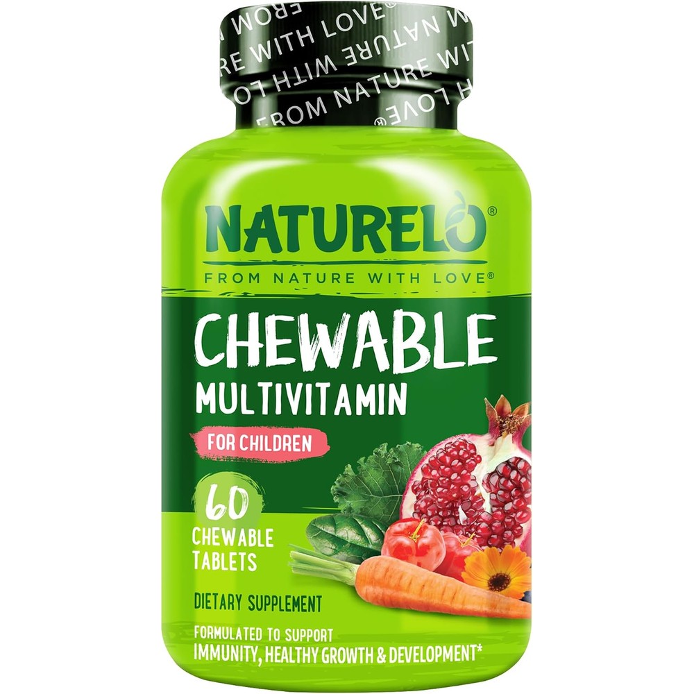 Naturelo Chewable Vitamin For Kids Multivitamin With Whole Food Organic Fruit Blend 60 Tablets