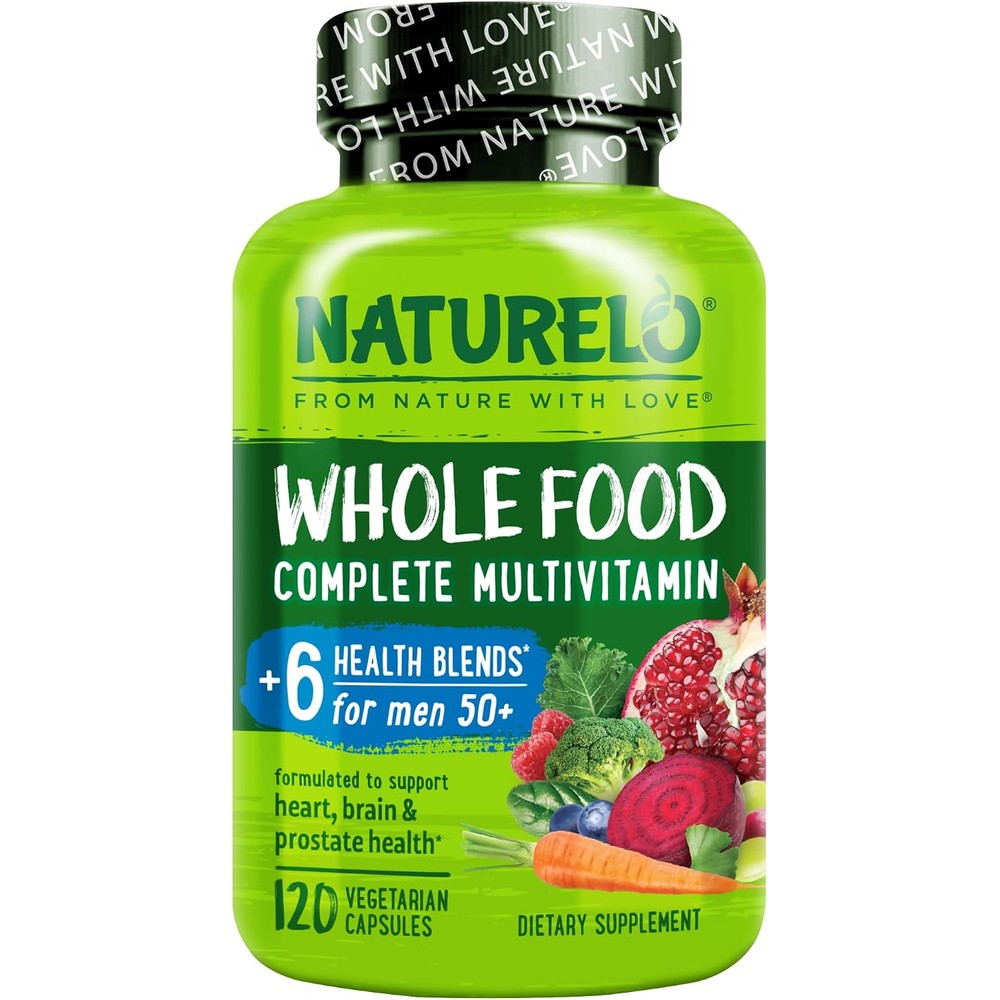 NATURELO Whole Food Multivitamin For Men 50 Plus With Vitamins Minerals Organic Herbal Extracts Vegan Vegetarian 120 Capsules