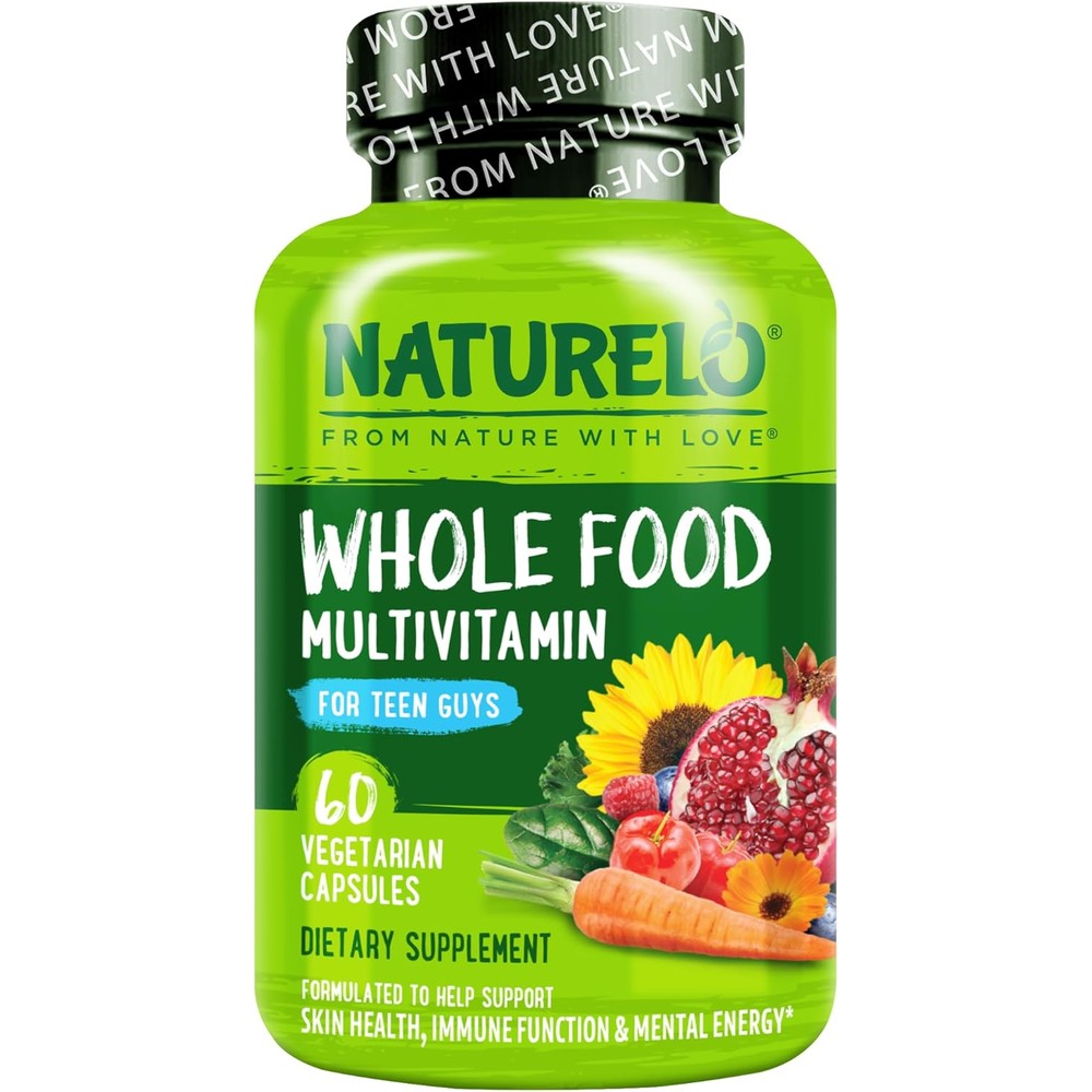 Naturelo Teen Multivitamin Whole Food Multivitamin For Teenage Boys Minerals Supplement With Plant Extracts Non-GMO Vegan Vegetarian 60 Capsules