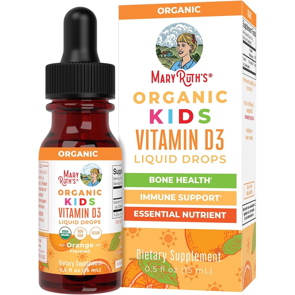 MaryRuth's USDA Organic Vitamin D3 Liquid Drops For Kids 640 IU Immune Support And Bone Health Supplement Orange Flavor 0.5 Fluid Ounce