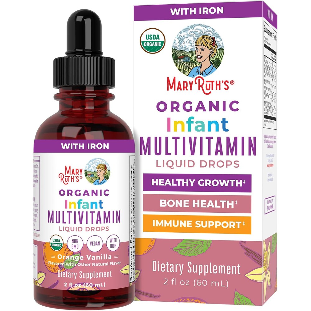 MaryRuth's USDA Organic Infant Multivitamin Drops With Iron Vegan 2 Fluid Ounces