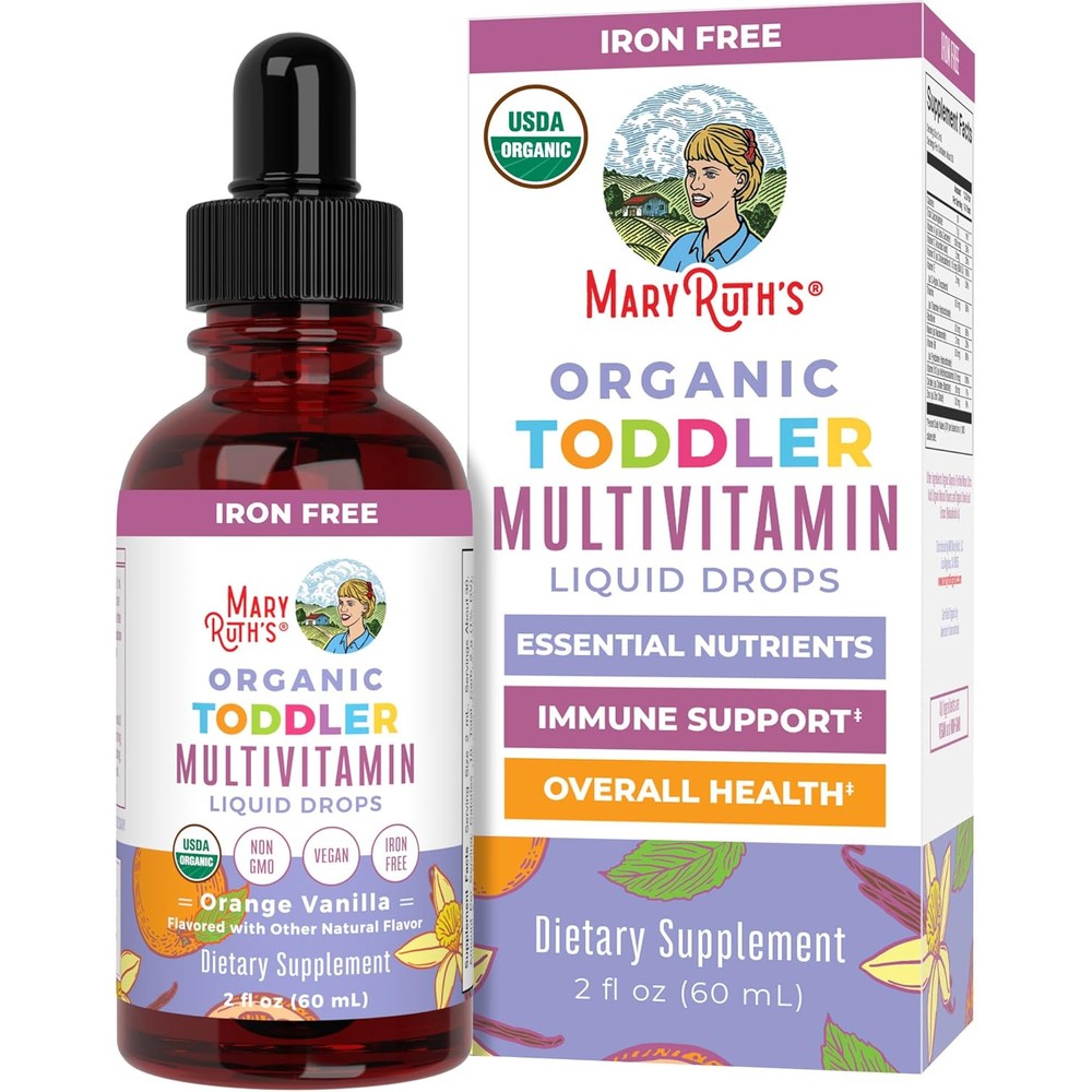 MaryRuth's Organic Toddler Multivitamin Liquid Drops Orange Vanilla Flavor Vegan Sugar Free 2 Fluid Ounces 30 Servings