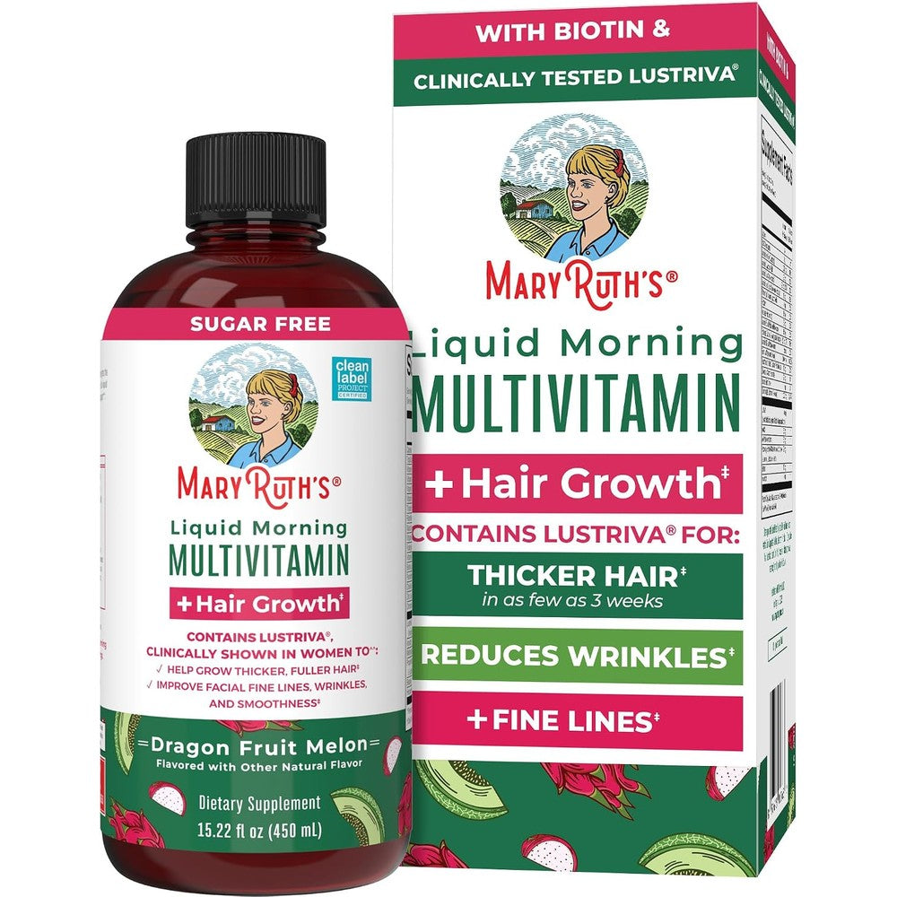 MaryRuth's Liquid Multivitamin Plus Hair Growth Supplement With Lustriva And Biotin Dragon Fruit Melon 15.22 Fluid Ounces