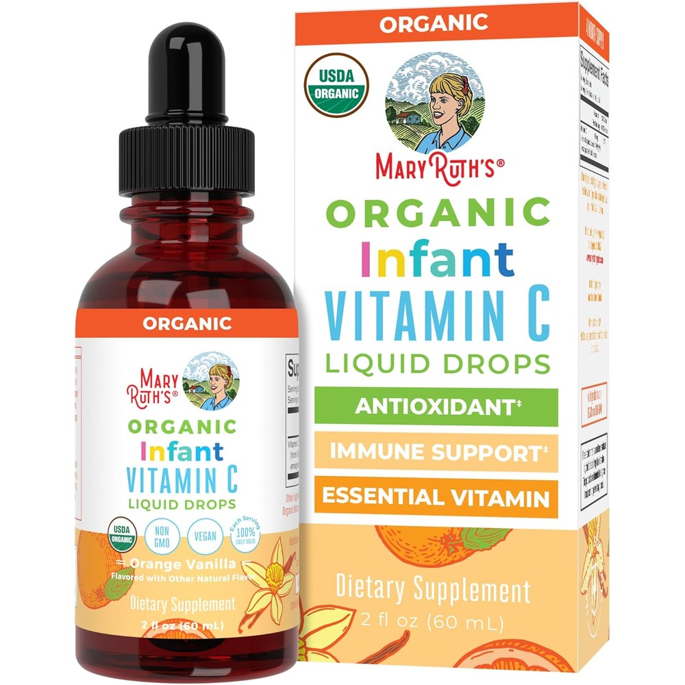 MaryRuth's Infant And Baby Vitamin C Supplement USDA Organic Liquid Drops For Immune Support Orange Vanilla 2 Fluid Ounces