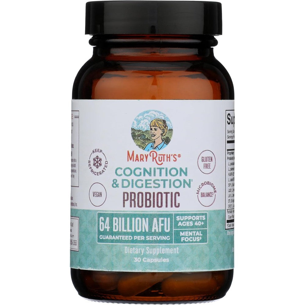 Mary Ruth's Cognition And Digestion Probiotic 64 Billion AFU Vegetarian Capsules 30 Count