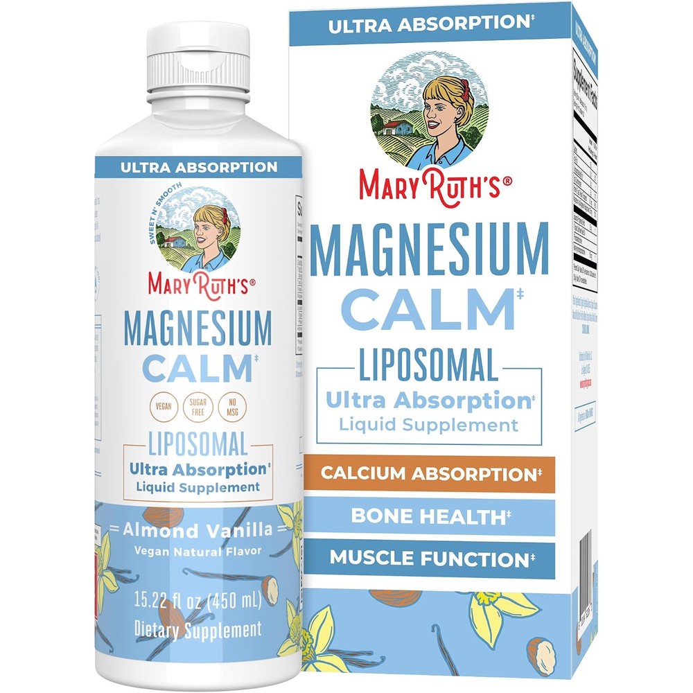 MaryRuth's Magnesium Liposomal Supplement 135mg Bisglycinate Almond Vanilla Flavor 15.22 Fluid Ounce