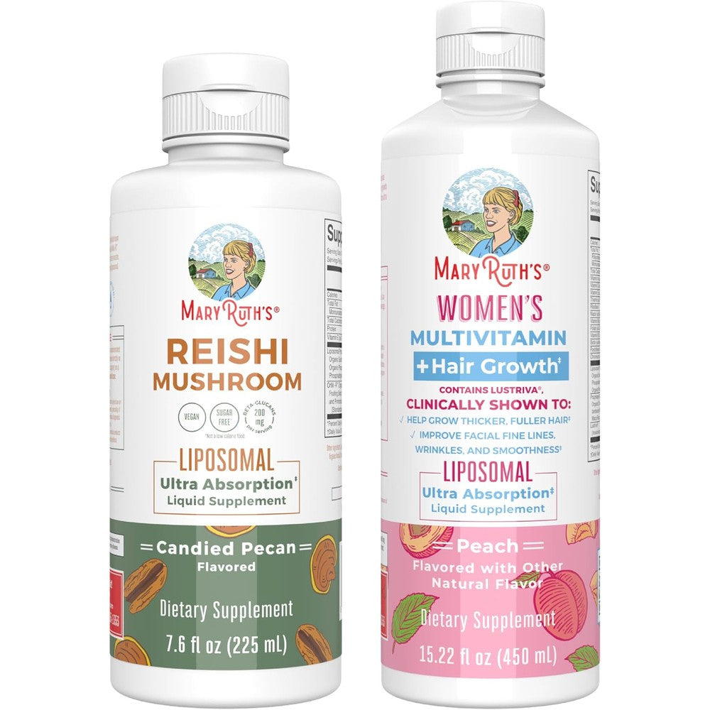 MaryRuth Organics Reishi Liposomal Candied Pecan And Multivitamin Hair Growth Peach Bundle