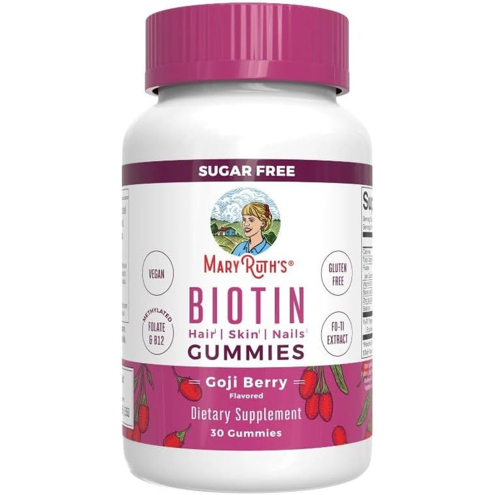 MaryRuth's Biotin Supplement Gummies Goji Berry Flavored Hair Skin And Nails Support Sugar Free Vegan Dietary Supplement 30 Count