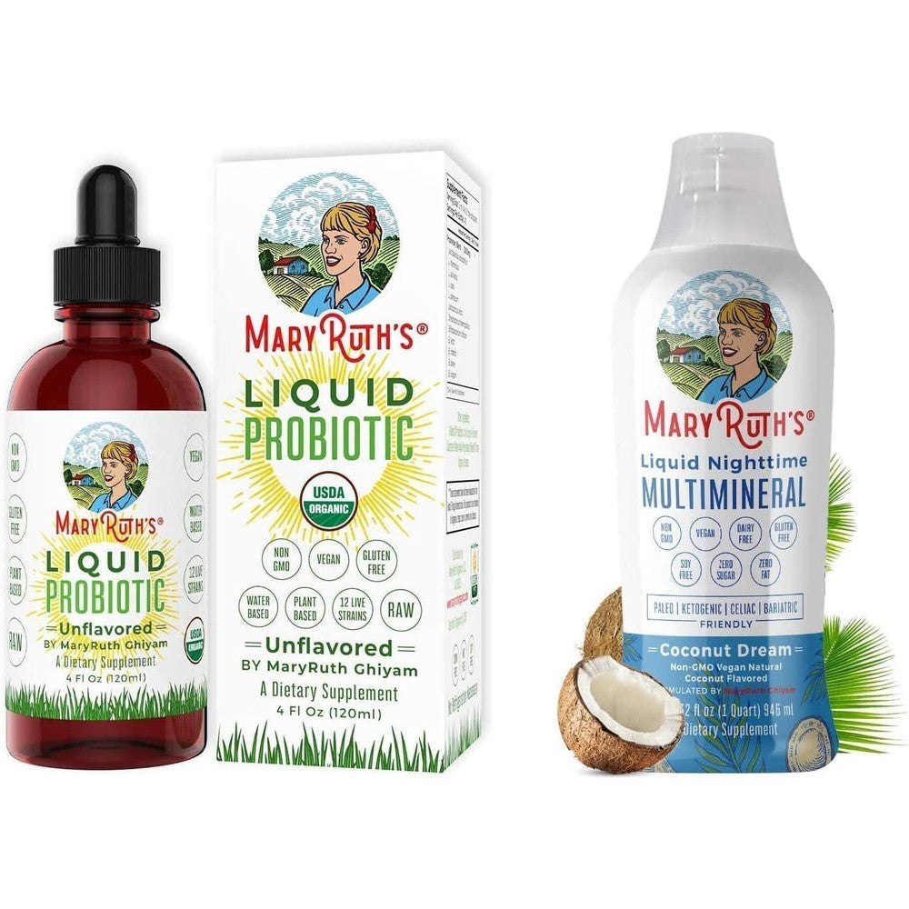 MaryRuth Organics Liquid Probiotics And Liquid Multimineral Coconut Bundle Sleep And Digestion Support