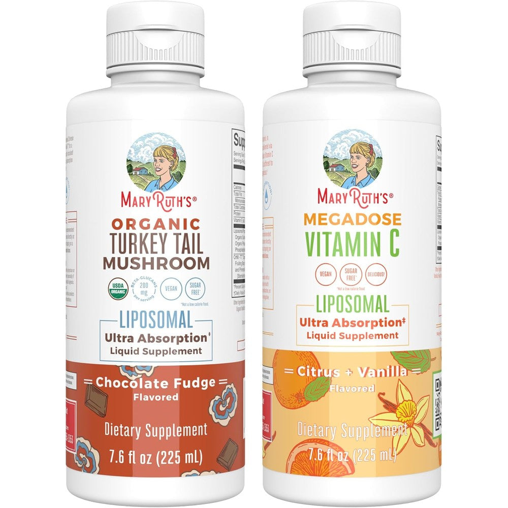 MaryRuth Organics Turkey Tail Mushroom Liposomal Chocolate Fudge And Vitamin C Liposomal Citrus Vanilla 7.6 Fluid Ounce Each