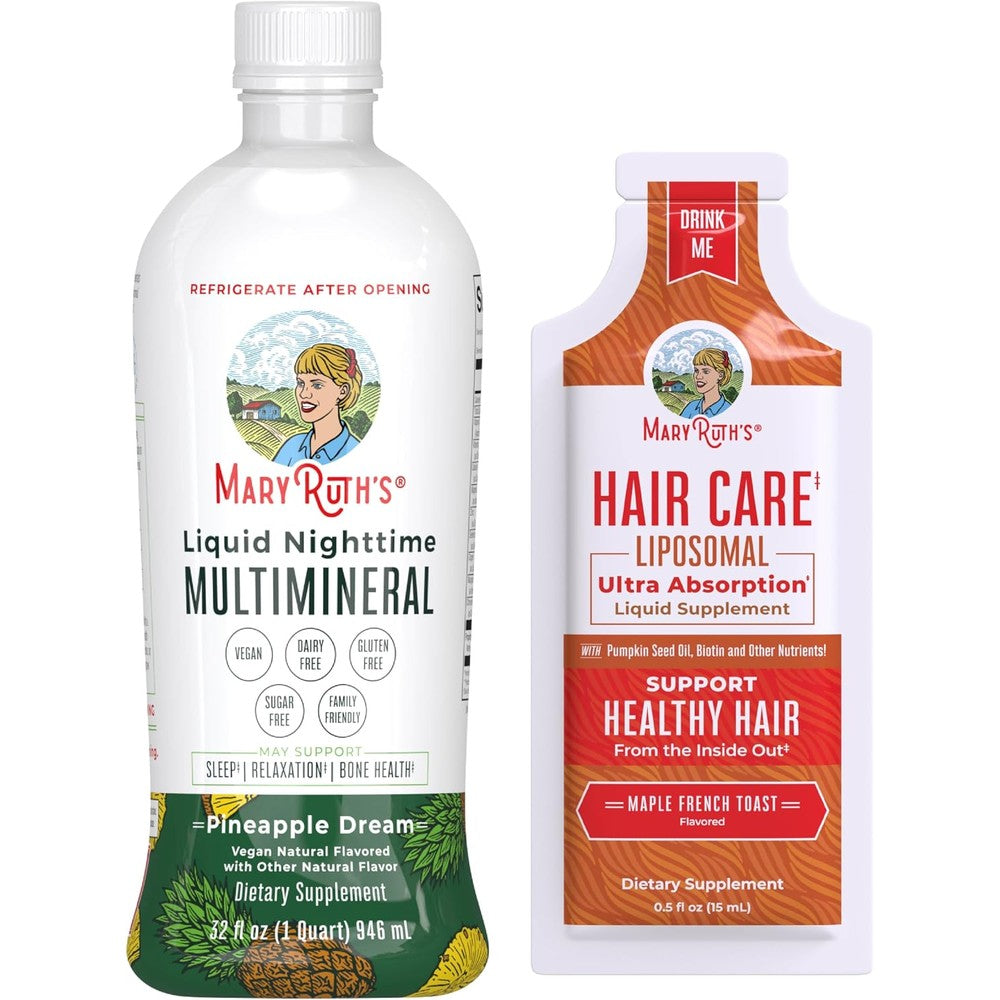 MaryRuth's Liquid Nighttime Multimineral Pineapple And Hair Care Liposomal Maple French Toast Bundle