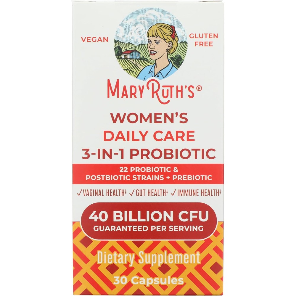 MaryRuth's Daily Care Women's 3-in-1 Capsules 40 Billion CFU Probiotic Prebiotic Postbiotic Supplement 30 Count