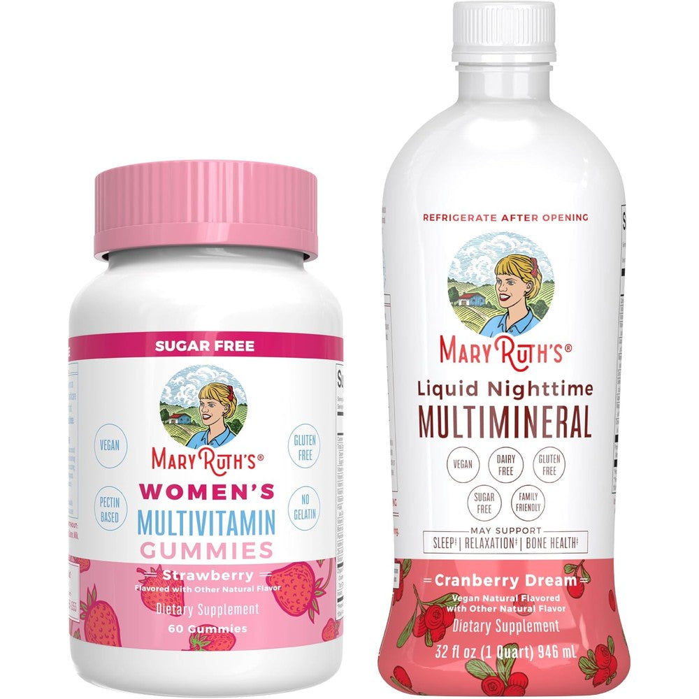 MaryRuth's Multivitamin Gummies For Women Strawberry And Liquid Nighttime Multimineral Cranberry Wellness Bundle