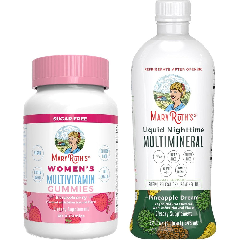 MaryRuth Organics Multivitamin Gummies For Women Strawberry And Liquid Nighttime Multimineral Pineapple Bundle