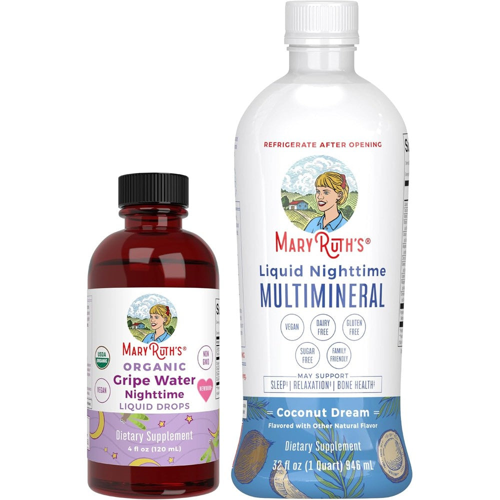 MaryRuth's Organic Nighttime Gripe Water Unflavored 4 Fluid Ounces And Liquid Nighttime Multimineral Coconut 32 Fluid Ounces Bundle