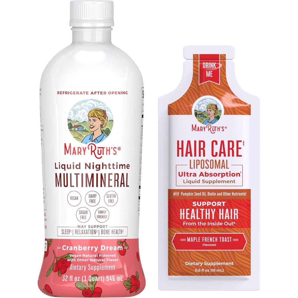 MaryRuth's Liquid Nighttime Multimineral Cranberry And Hair Care Liposomal Maple French Toast Bundle Sugar-Free Vegan Sleep And Beauty Support