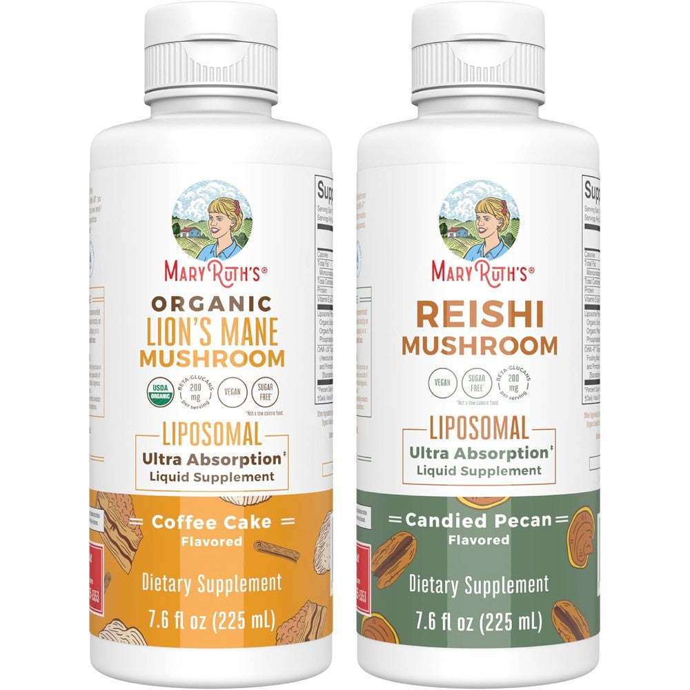 MaryRuth Organics Lion's Mane Liposomal Coffee Cake And Reishi Mushroom Candied Pecan Liquid Supplements For Cognitive Support And Immunity 225 Mil...