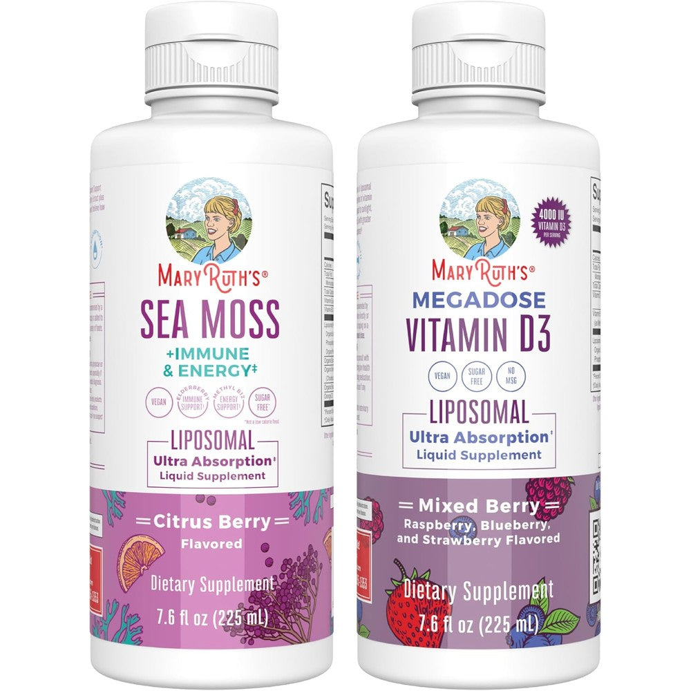 MaryRuth Organics Sea Moss Liposomal Citrus Berry And Vitamin D3 Liposomal Mixed Berry Bundle - Clean Label Project Verified Vegan Formula