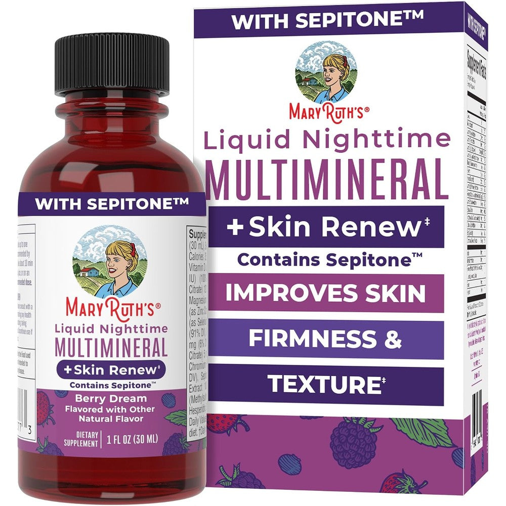 MaryRuth's Travel Size Nighttime Liquid Multimineral Plus Skin Renew Berry Dream Flavor 1 Fluid Ounce