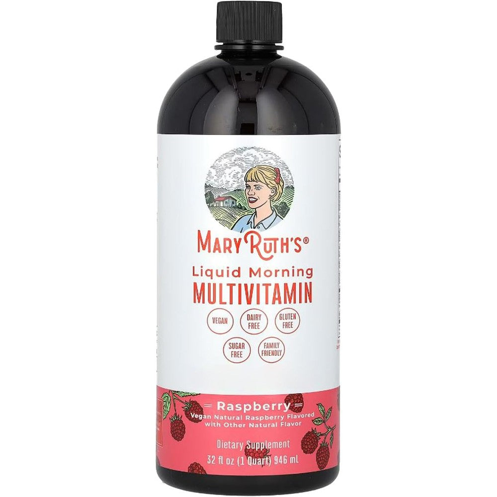 MaryRuth Organics Liquid Morning Multivitamin And Multimineral For Women Men And Kids Raspberry Flavor 32 Fluid Ounces