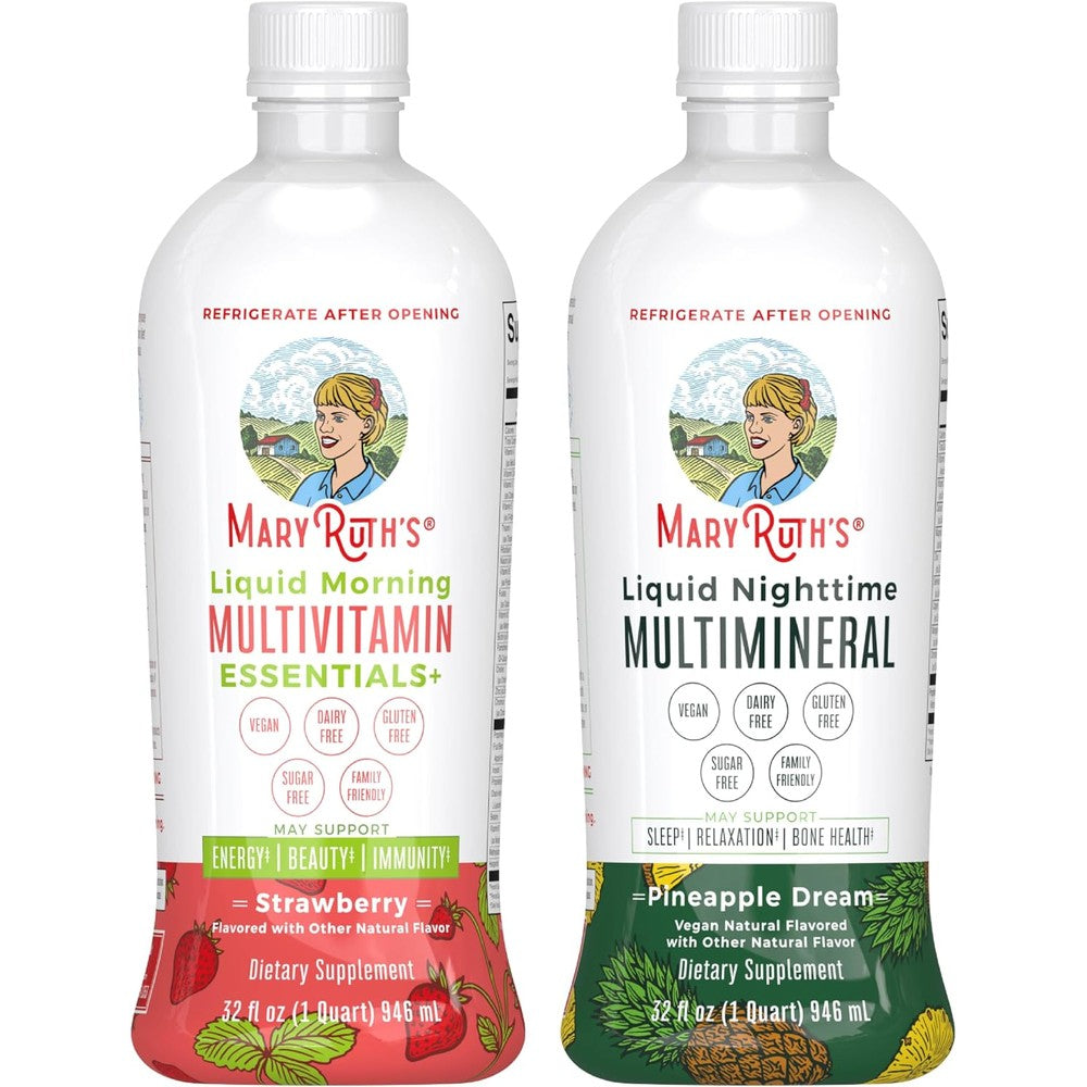 MaryRuth's Liquid Morning Multivitamin Strawberry And Nighttime Multimineral Pineapple Dream Bundle Duo