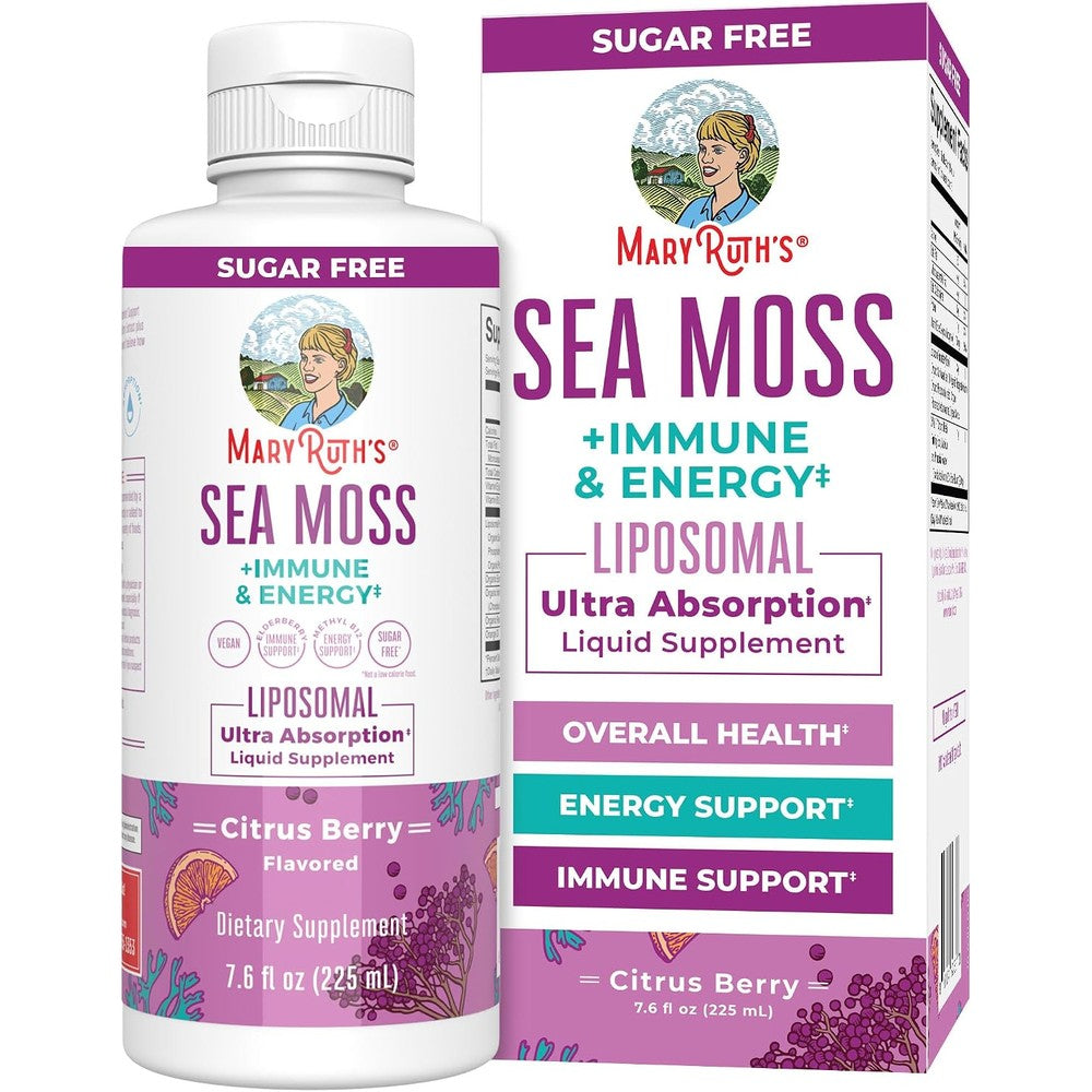 MaryRuth's Sea Moss Plus Immune And Energy Liposomal 140mg Irish Sea Moss Vitamin B12 Vitamin E Elderberry Rose Hip Oil Orange Oil 7.6 Fluid Ounces