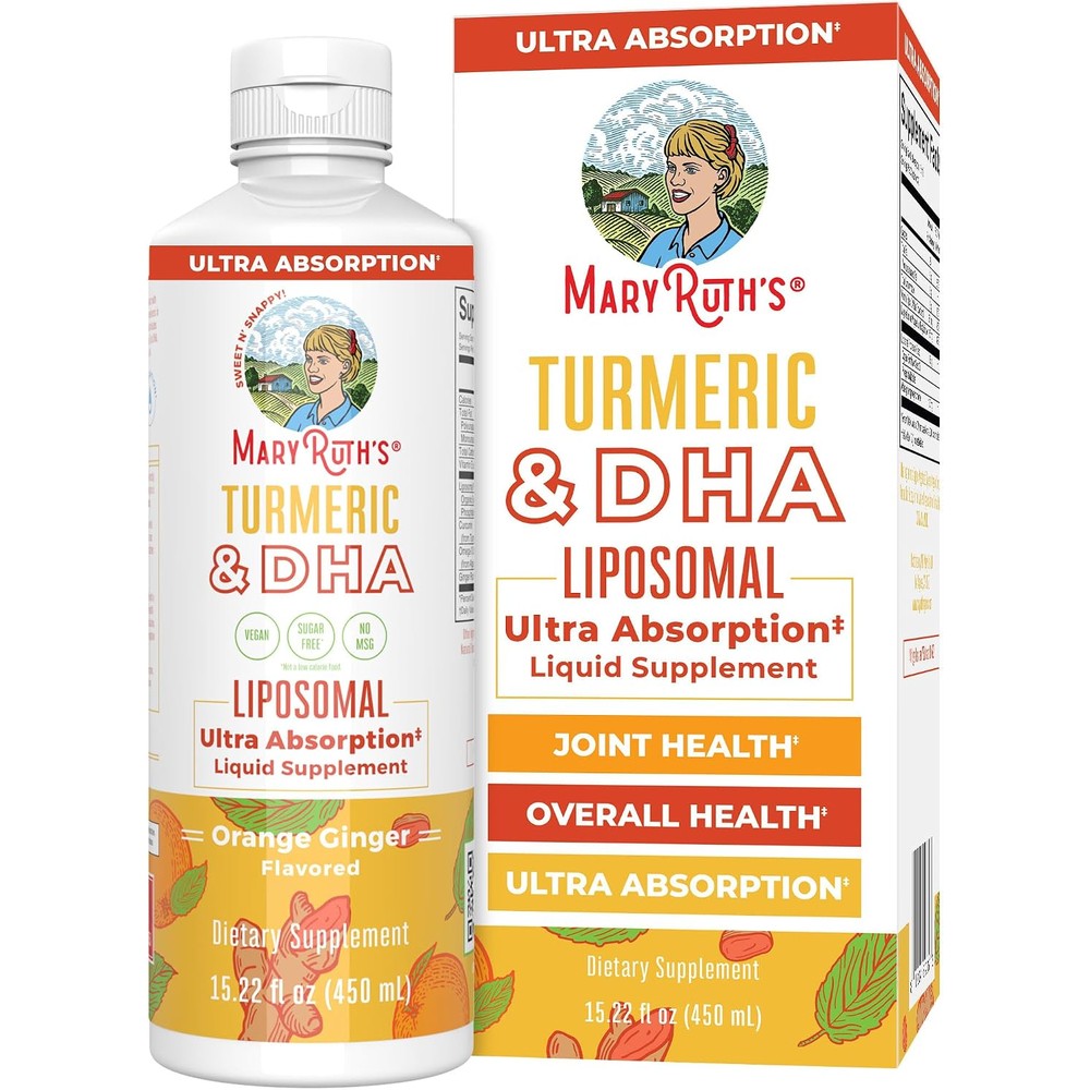 MaryRuth Organics Turmeric And DHA Liposomal Liquid Supplement Sweet Orange Ginger Flavor 15.22 Fluid Ounces